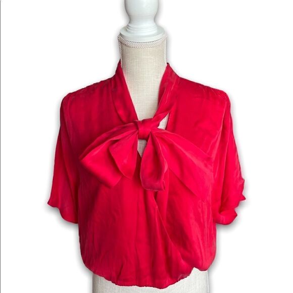 Alice + Olivia | Women’s Livvy Tie-Neck Washed Silk-blend Blouse CrossoverTop XS - Picture 1 of 11